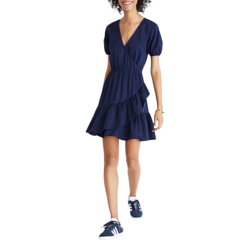 NWT MADEWELL Women’s Navy Blue Puff Sleeve V-Neck Dress
